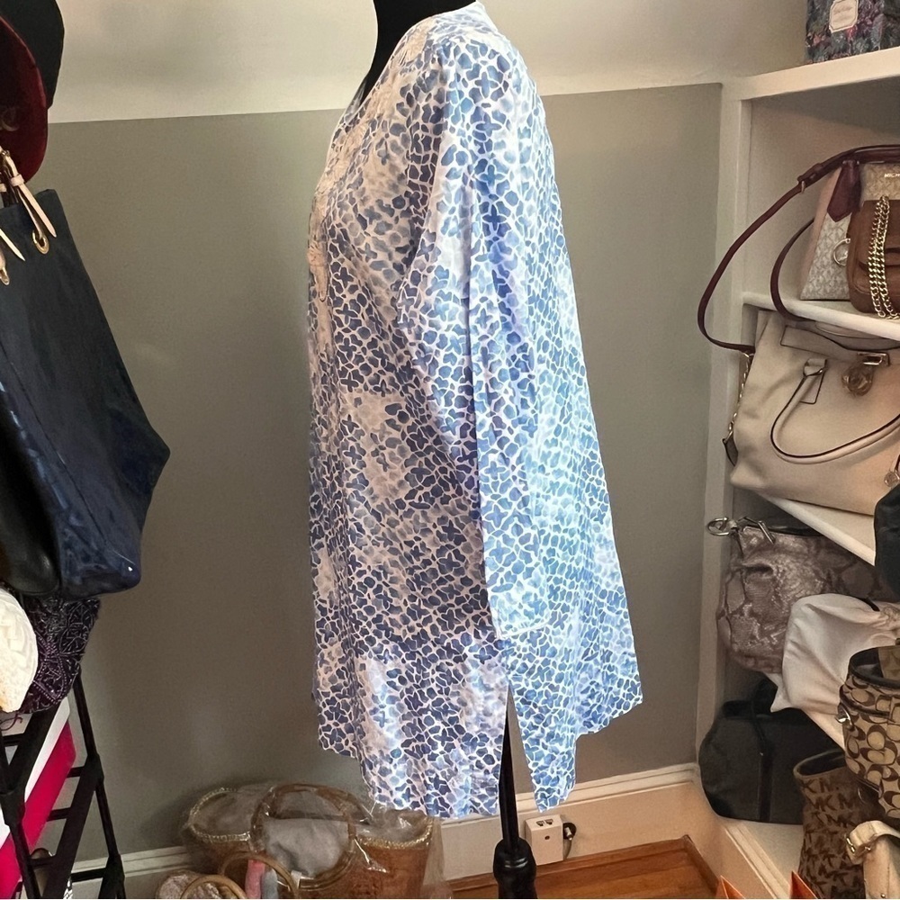 OSCAR DE LA RENTA
Printed Cotton Sateen Sleepshirt, Blue - Picture 6 of 10